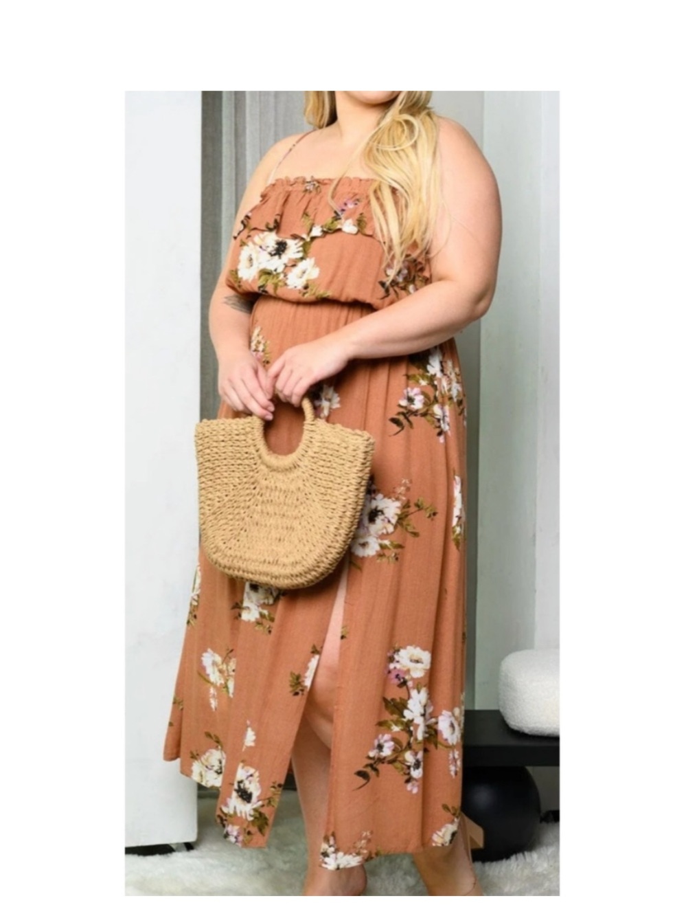 Zenobia Rust Floral Strapless Maxi Jumpsuit